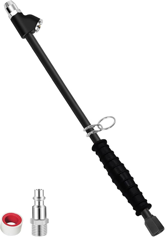 GODESON 15" Extended Reach Dual Head Air Chuck, 1/4" NPT Tire Inflator Nozzle with Quick Plug – Heavy Duty Air Compressor Chuck Kit for Semi, Truck, RV, Dually Tires, Close Flow Tire Chucks