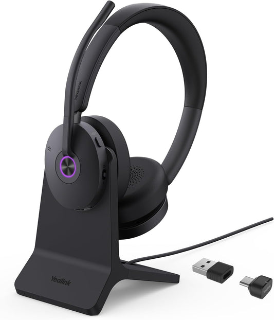 Yealink BH74 with Stand Active Noise Canceling Wireless Headset with Mic for Work, 6-mics Hybrid ANC Microsoft Teams Premium Open Ofﬁce Certified Headsets Bluetooth 5.3, up to 32h Talk, UC Compatible