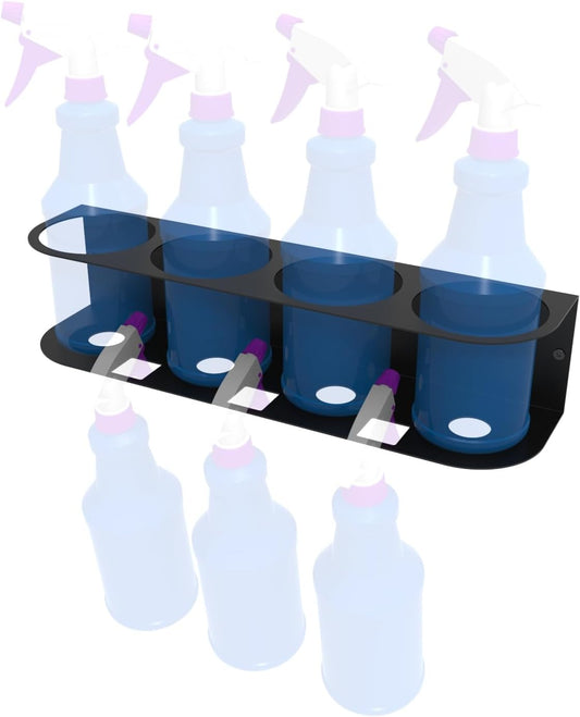 JINGCHENGMEI 4 Spray Bottles Holder, Steel Wall Mount Storage Organizer for All-Purpose at Garage and Home (SBH-4B1Pc)