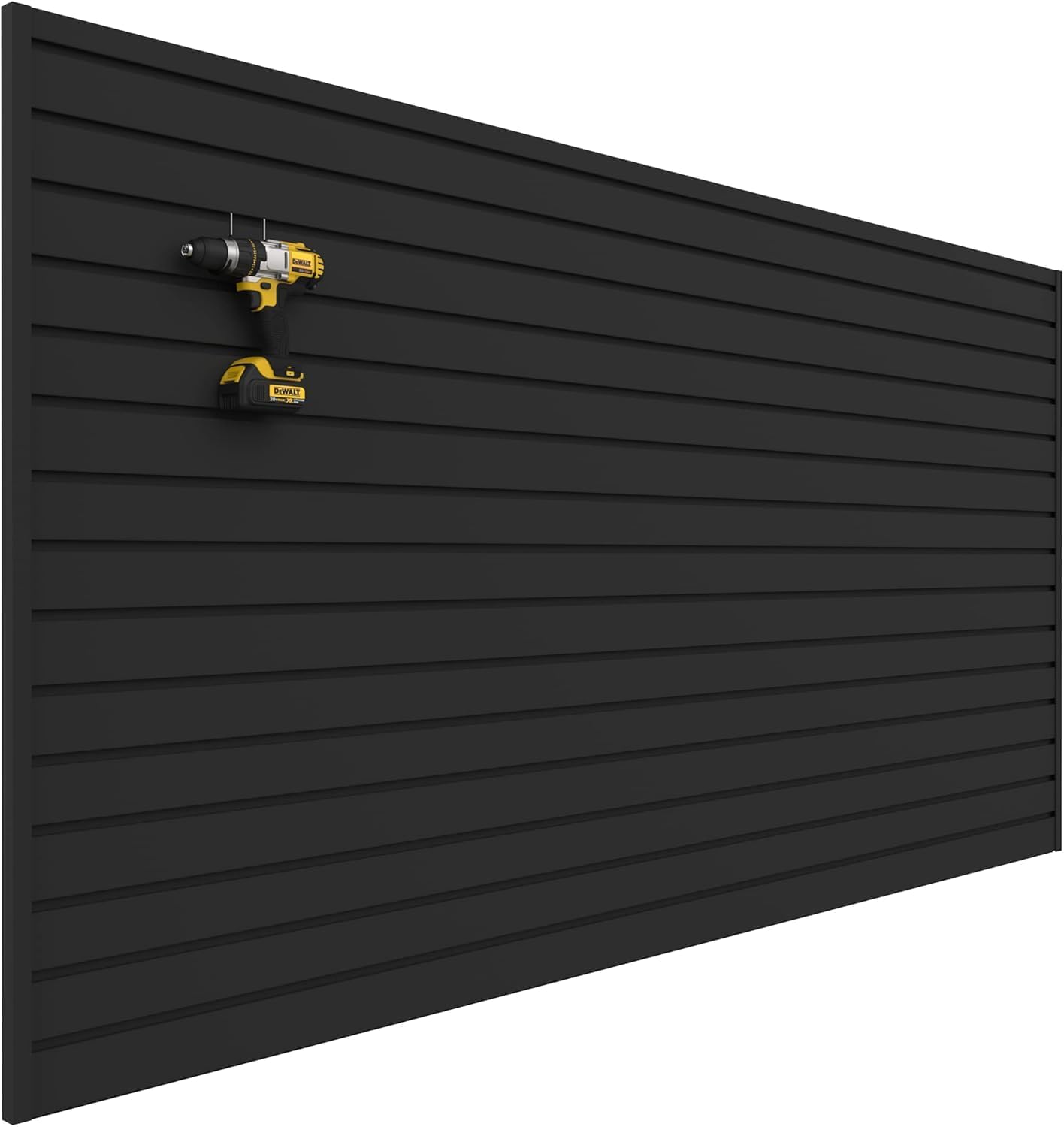 Slatwall Panel Garage Wall Organizer: Heavy Duty Wall Mounted PVC Wall Rack, Interlocking Slat Wall Paneling for Garage Wall Storage, Slatwall Board, Slatwall Shelves System -Black (4’H x 8’W)