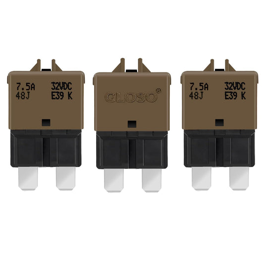 GLOSO Circuit Breaker E39 (T3) Manual Reset Fuse For Car Truck RV Automotive Marine Boat Trolling motor & Custom Wiring Audio battery protection/Low Profile ATC/ATO (7.5A - 3 Pack)
