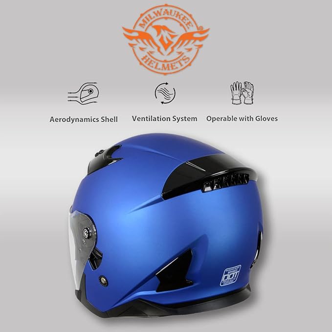 Milwaukee Helmets Open Face 3/4 Motorcycle Biker Rider Helmets MPH98XX - Large