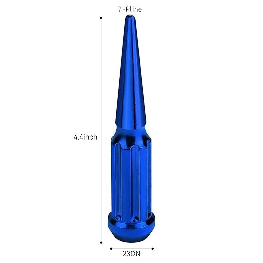 24Pcs M14x1.5 Spike Lug Nuts, 4.4" Tall Acorn Style with Socket Key – Compatible with Chevy Silverado, Ford F-Series, GMC, Blue