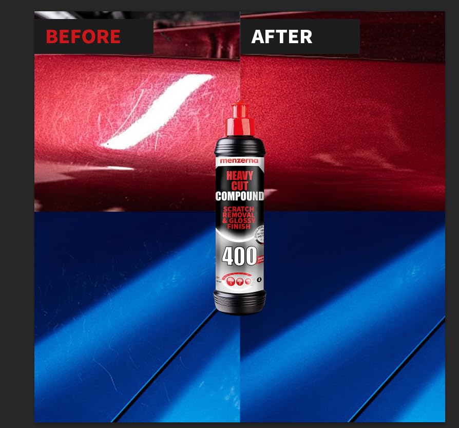 menzerna Heavy Cut Compound 400" Car Polish I Heavy Cut, Medium Cut & Finish I Buffing & Polishing Compound for Scratch Repair I for Scratches, Swirls & Holograms I High Abrasion, Silicone Free I 8oz
