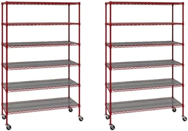 Generic Organize in Style with The Members Mark 6-Tier NSF Heavy Duty Wire Shelving, 47.75"" W x 18"" D x 75.5"" H (Red, 2 PACK)