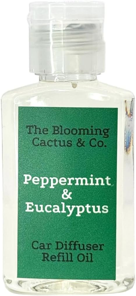 Car Air Freshener Refill Oil - Fragrance Oil Diffuser Refill - Car Diffuser Refill - Reed Diffuser Refill -The Blooming Cactus & Co. - (Peppermint & Eucalyptus)