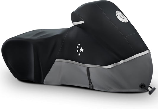 Motorcycle Cover 420D Heavy Duty All Season Universal Weather Waterproof Outdoor Protection 86" XL Vehicle Cover/Black/Gray
