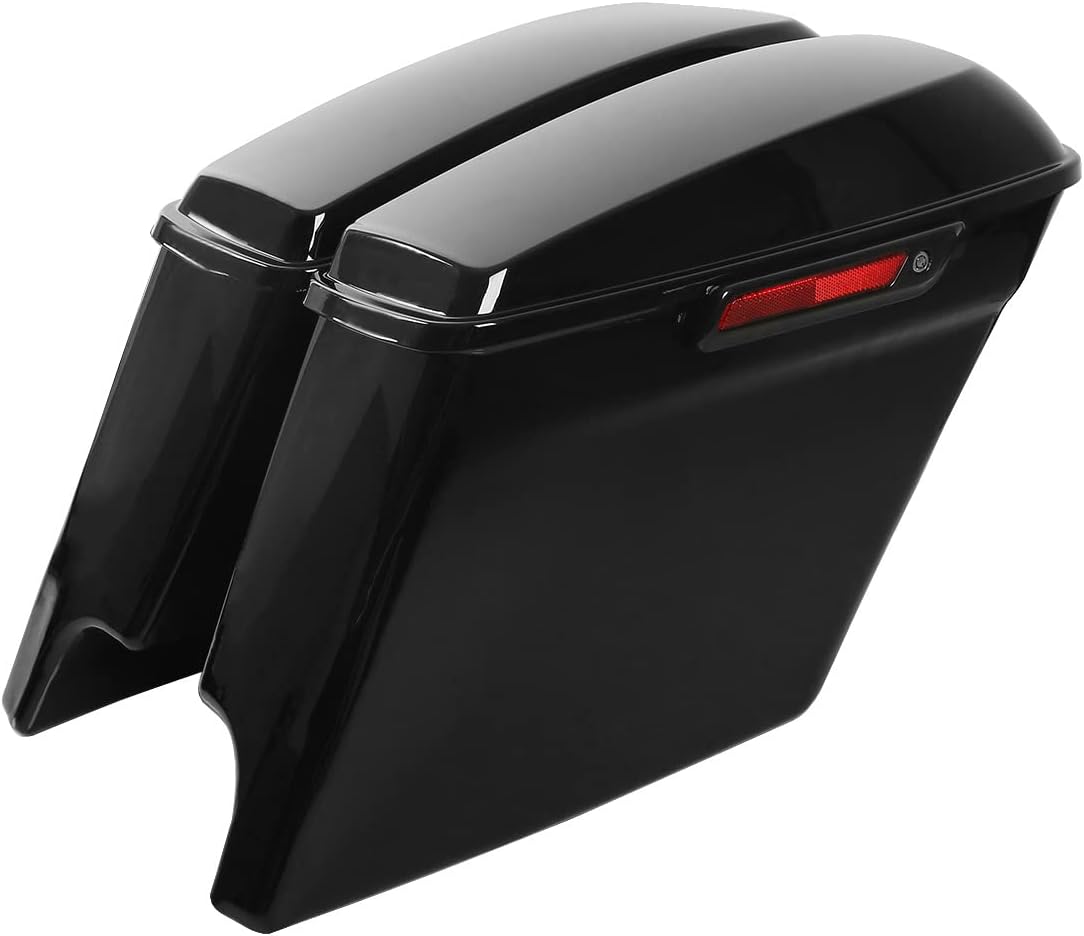 XFMT Motorcycle Vivid Black 5" Stretched Saddlebags Extended Hard Saddle Bags W/Black Latches For Harley Touring Road King Street Glide Road Glide Electra Glide Ultra Classic 2014-2023