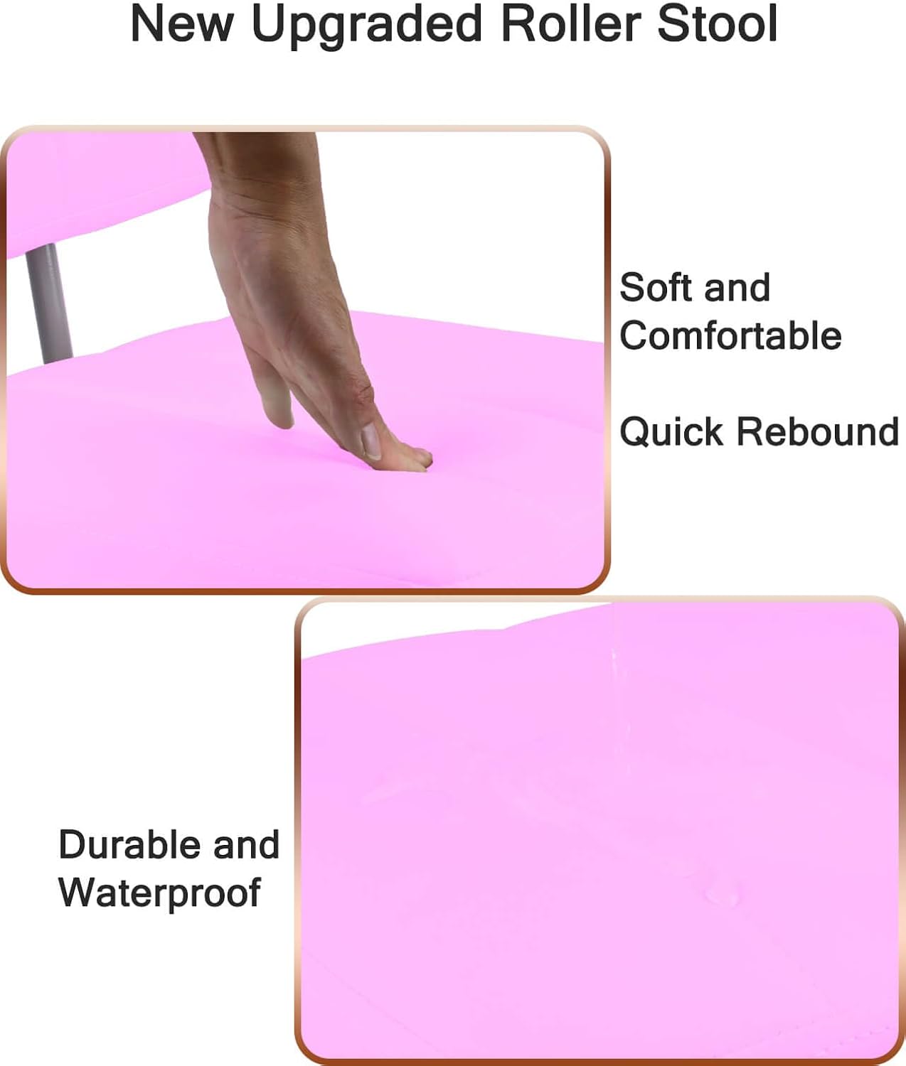 Rolling Stool and 4 Wheels with Brakes Rolling Chair for Home Office Garage Shop Roller Seat Water-Proof High Density Cushion and Steel Pink