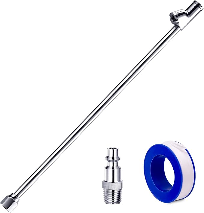 2-Way Connection 13.8" Extended Air Chuck Set, 1/4 in FNPT Straight Foot Dual Head Tire Inflate Chuck with Standard Quick Plug, Tire Air Compressor Fill Kit for Truck RV Dually Tires
