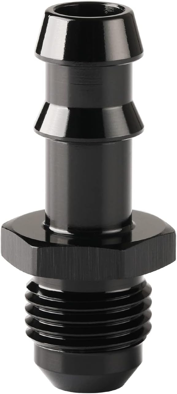 6AN Male Flare to 3/8 Hose Barb Straight Fitting Adapter Aluminum Black