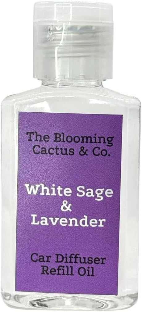 The Blooming Cactus & Co. Car Air Freshener Refill Oil - White Sage & Lavender Scent - Phthalate Free, Non-Toxic, Long-Lasting Fragrance - Fits Most Car Diffusers - 1 oz