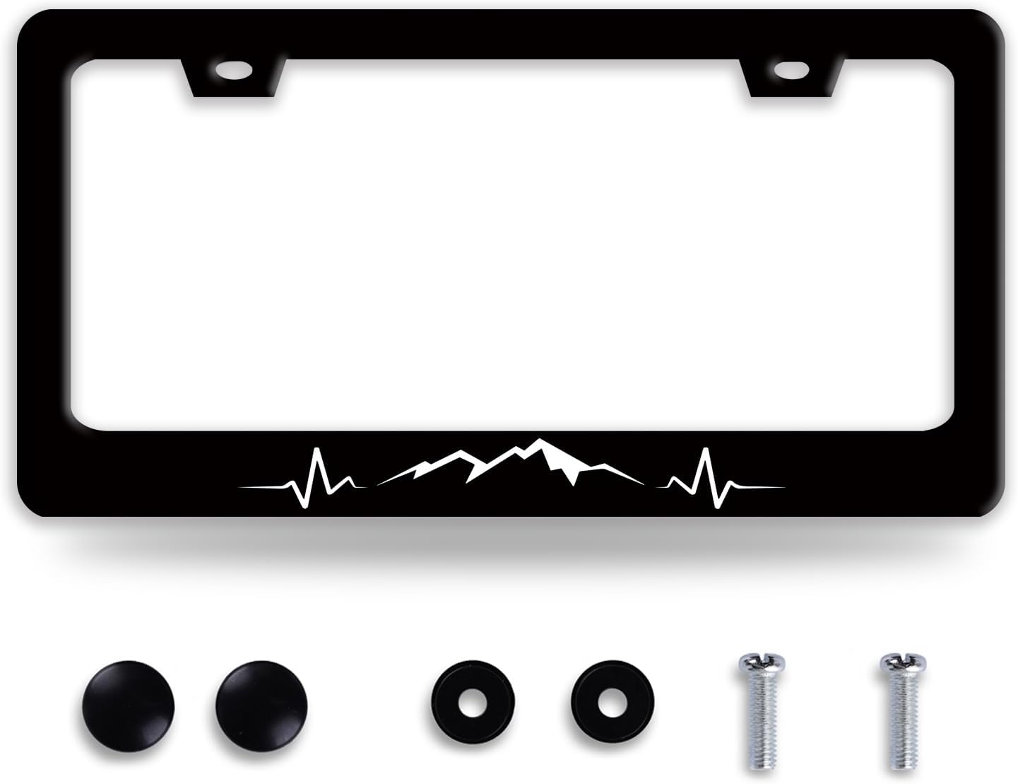 Mountains License Plate Frame Funny Mountain License Plate Holder Stainless Steel Accessories Cars Decor with 2 Holes and Screws Fits Standard Us Ca Vehicles License Plate Frames 12.2 X 6 Inch