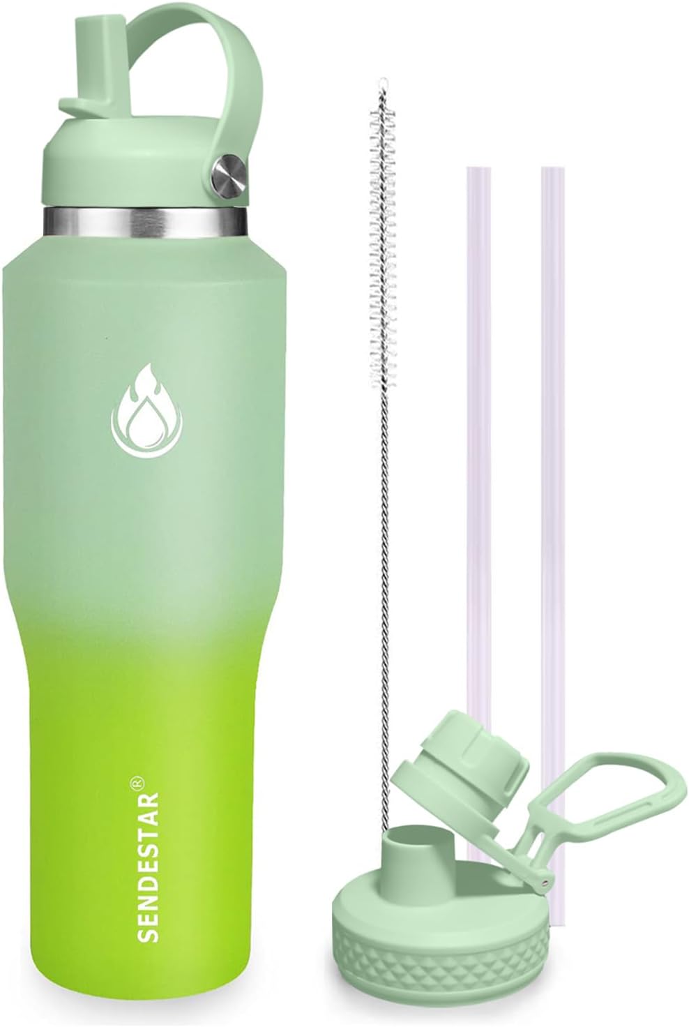 SENDESTAR SENDESTAR 40oz Stainless Steel Water Bottle(Cold for 48 Hrs, Hot for 24 Hrs),Double Wall Vacuum Insulated Bottle with Straw Lid, Spout Lid and Flex Cap, Fit in Any Car Cup Holder