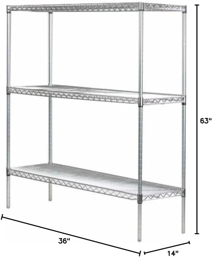Omega 14" Deep x 36" Wide x 63" High 3 Tier Chrome Starter Shelving Unit