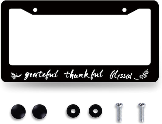 Thankful Grateful Blessed License Plate Frame Christian License Plate Holder Funny License Plate for Car Decoration Stainless Steel Belief Car Accessory with Screws 12.3" x 6.3"