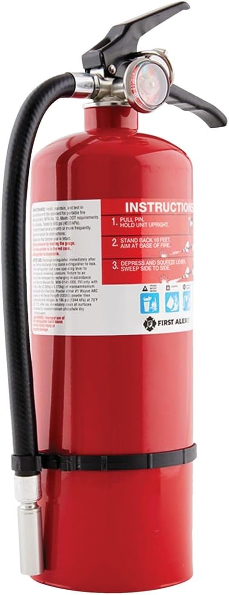 FIRST ALERT PRO5 Rechargeable Heavy Duty Fire Extinguisher, UL RATED 3-A:40-B:C, Red, 1-Pack