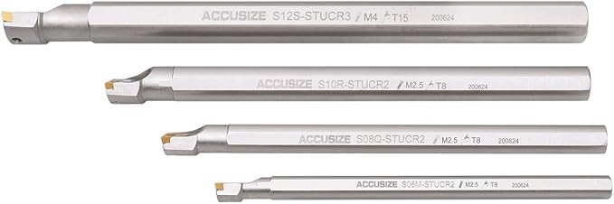Accusize Industrial Tools 3/8, 1/2, 5/8 & 3/4 inch, 31 Pc Right Hand Stucr Indexable Boring Bar Set Including 20 Pc Tcmt Inserts, P252-S412