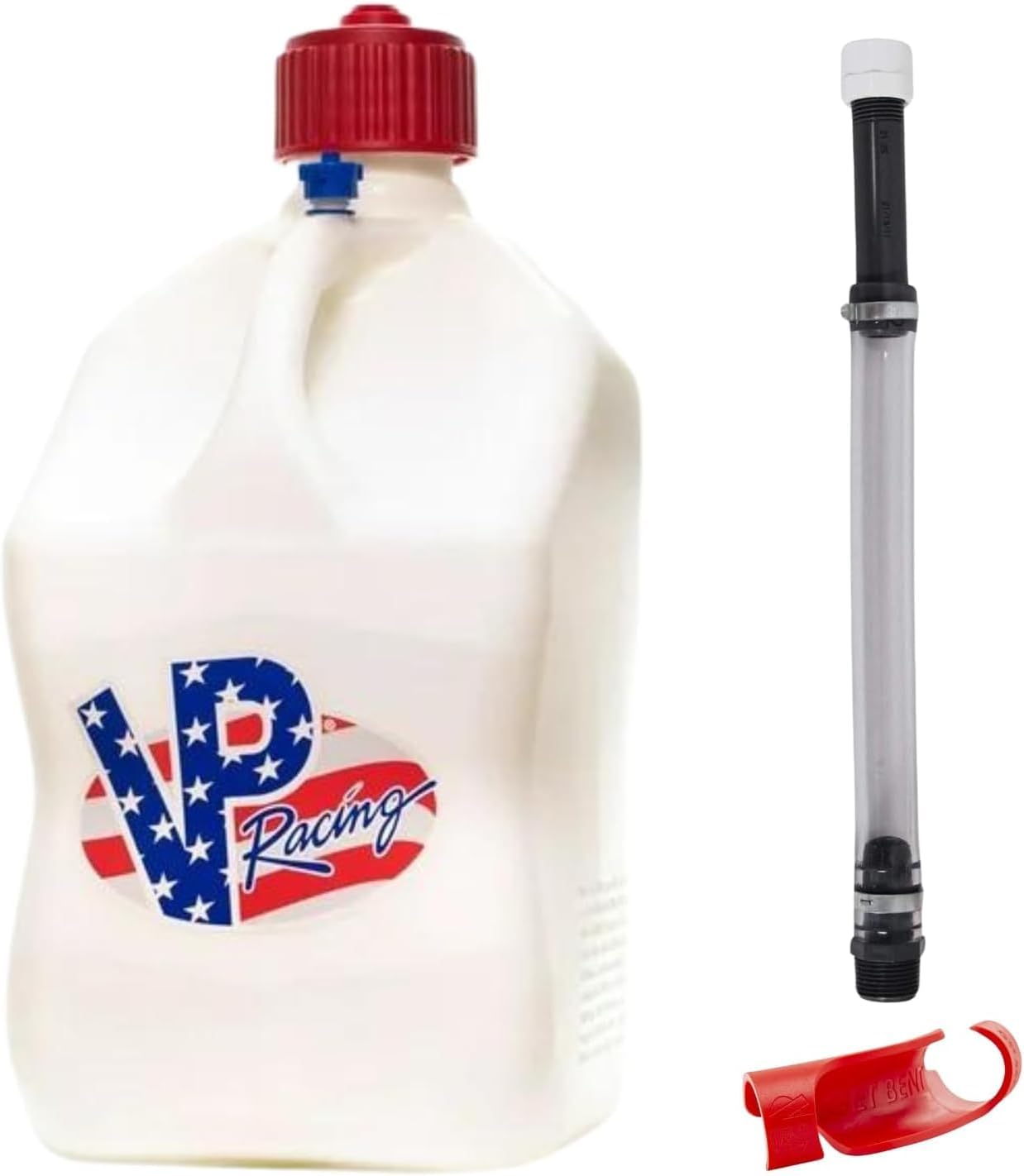 VP Racing Utility Container 5.5 Gallon - 4 Pack With 4 Deluxe Hoses and a Get Bent Hose Bender (Patriot, 4 Pack)
