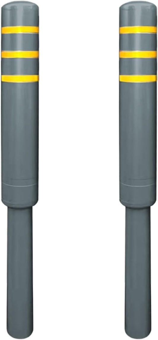Metal Safety Bollard, Car Parking Protection Posts, Personal Garage Driveway Barrier, Crash Column Safety Warning Column, for Traffic Control(Gray (2PCS))