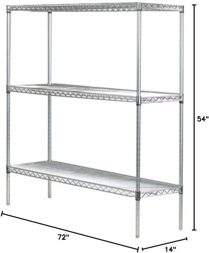 Omega 14" Deep x 72" Wide x 54" High 3 Tier Chrome Starter Shelving Unit