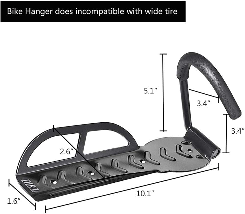 Dirza Bike Wall Mount Rack with Tire Tray - Vertical Bike Storage Rack for Indoor,Garage,Shed - Easy to install - Great for Hanging Road,Mountain or Hybrid Bikes - Screws Included - 2 Pack