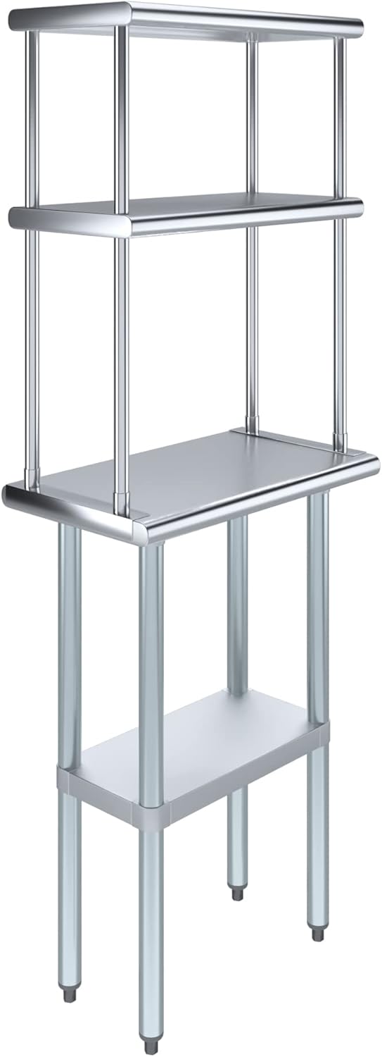 Amgood Stainless Steel Work Table Double Tier Overshelf | NSF (14" x 24" Work Table + 12" Overshelf)