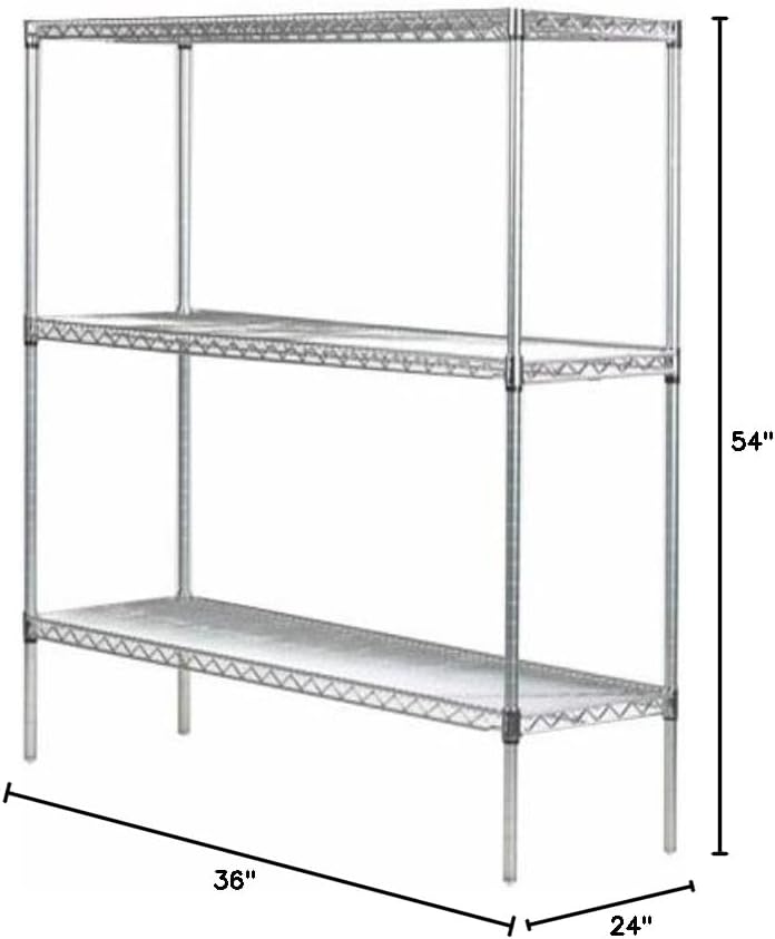Omega 24" Deep x 36" Wide x 54" High 3 Tier Chrome Starter Shelving Unit