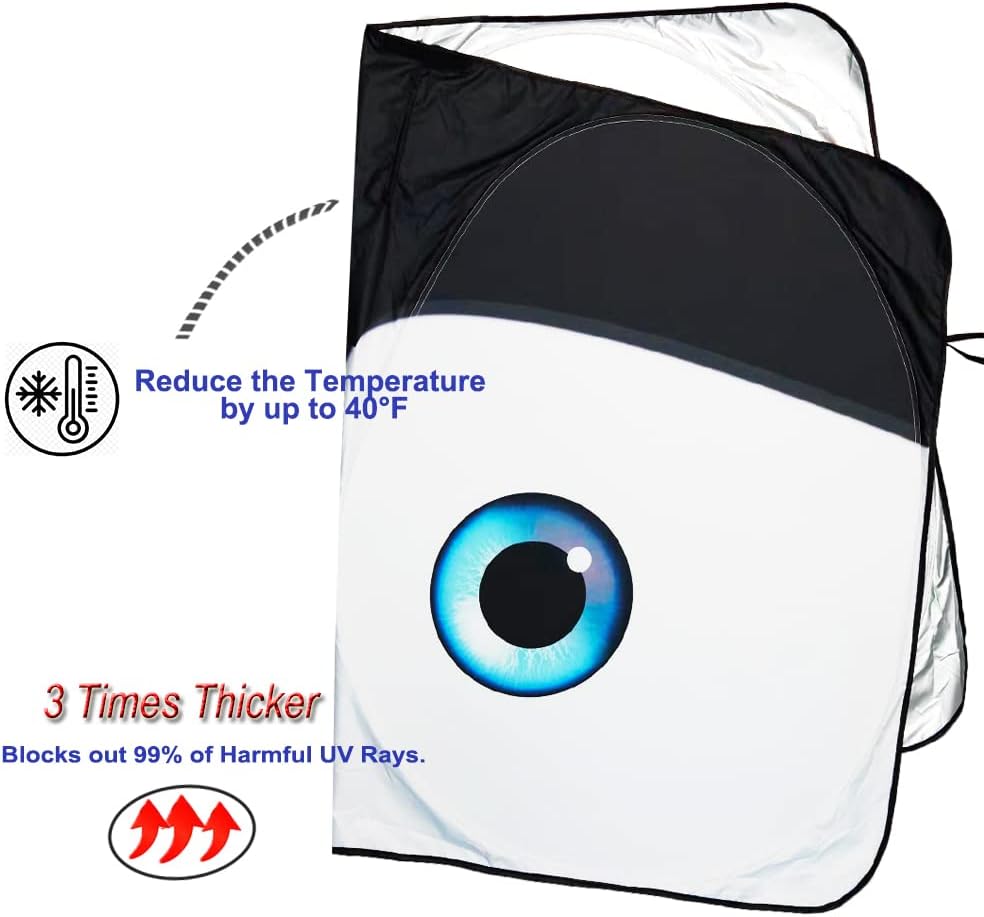 Gven Windshield Sun Shade for Tesla Model Y/3 Accessories 2025 Car Front Window Shade 100% Blackout Dual-Sided UV Protection (Black Eyes)