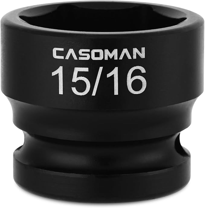 CASOMAN 1/2" Drive 15/16" Stubby Impact Socket Set, 6-Point, 1.1" Length, CR-MO, SAE