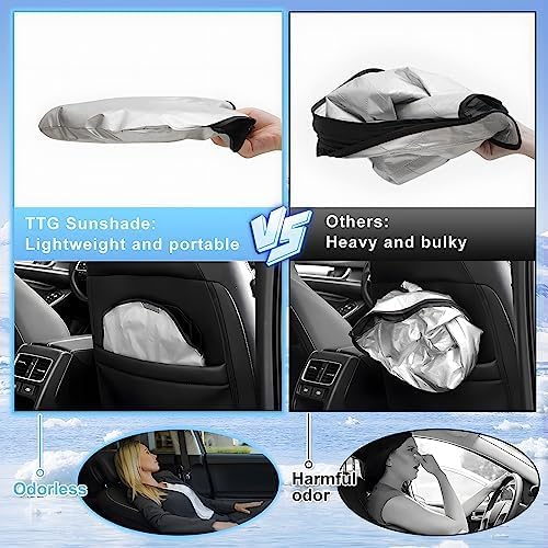 T TGBROS Compatible with 2015-2024 2025 Volvo XC90 Windshield Sun Shade Accessories Foldable Sun Shield Reflective Polyester Sun Visor Cover Block Heat and Sun Protection