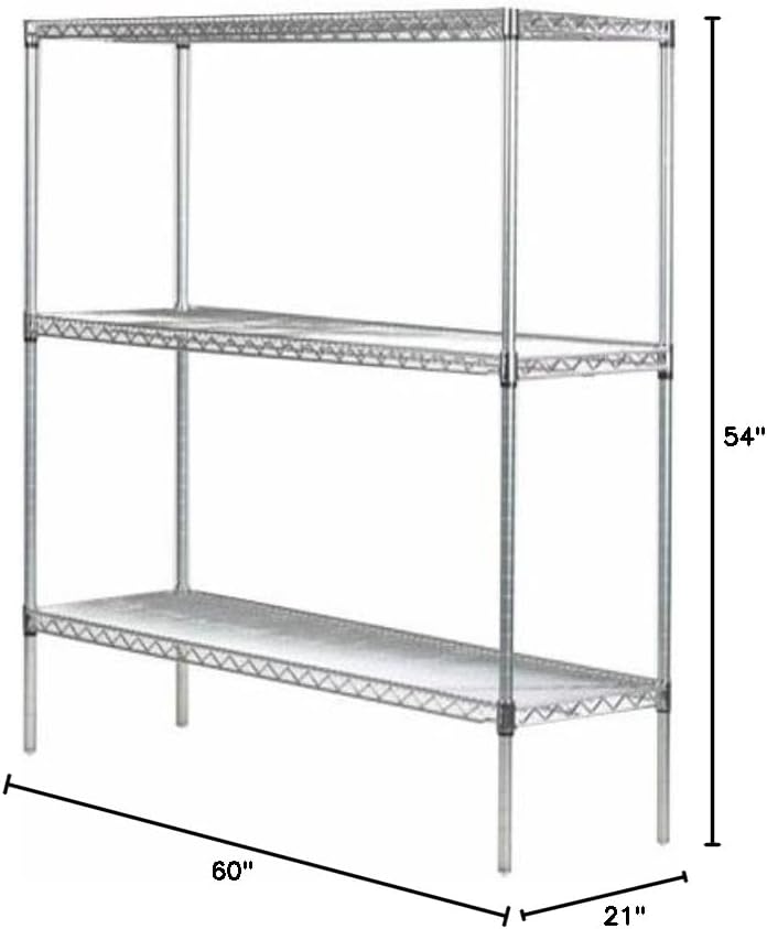 Omega 21" Deep x 60" Wide x 54" High 3 Tier Chrome Starter Shelving Unit