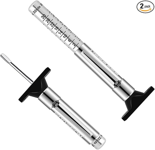 GODESON Tire Tread Depth Gauge,Metal Tread Depth Gauge with Clip,Tire Depth Gauge 32nds for car, Truck, Vehicle, Motocycler etc(Pack of 2)