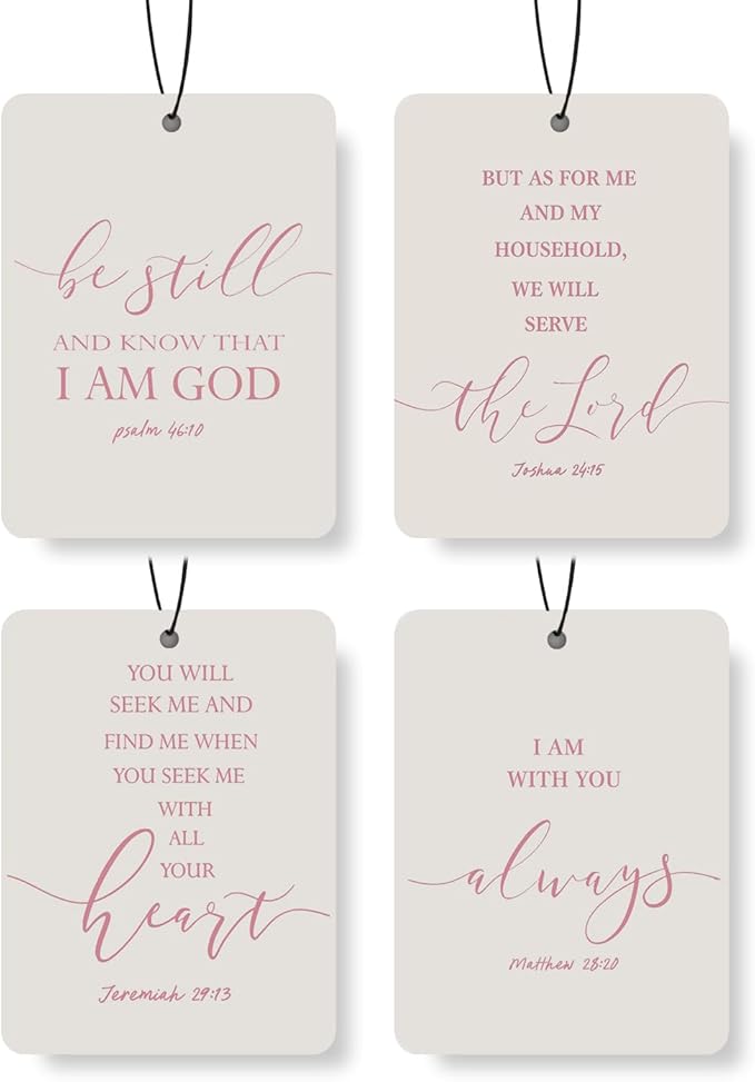 Christian Scripture Car Air Freshener 4Pcs, Inspirational Bible Quotes Hanging Scents,Pink Bible Quote Gift Air Freshener Hanging in Car Wardrobe Drawer or Book.