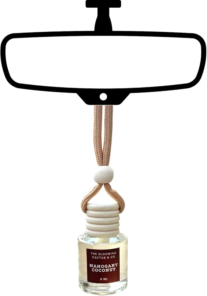 Car Air Freshener with 1 Oz Refill included | Car scented on the go | Car Air Freshener | Long Lasting Hanging Fragrance | Phthalate Free Fragrance. (Mahogany Coconut, 8 ml)