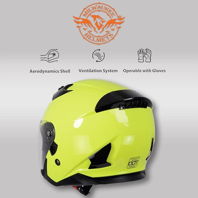 Milwaukee Helmets Open Face 3/4 Motorcycle Biker Rider Helmets MPH98XX - Large
