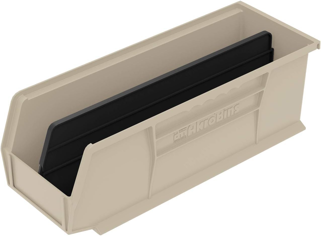 Akro-Mils 30234 AkroBins Plastic Storage Bins, Space-Saving Stackable Bins for Garage, Pantry, Craft Organization, 15-Inch x 5-Inch x 5-Inch, Stone, 12-Pack