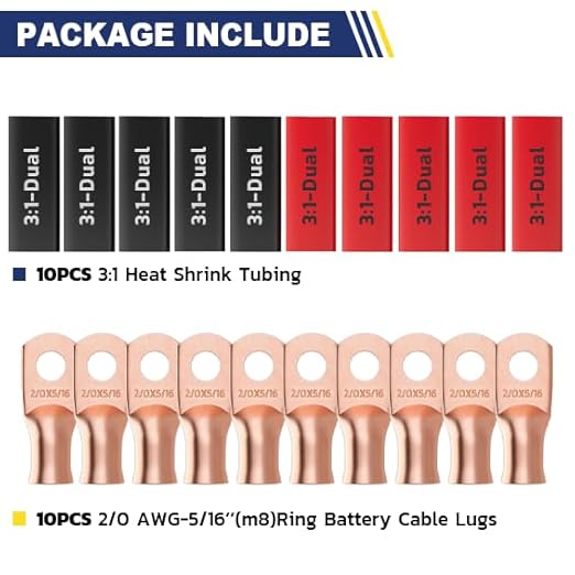 haisstronica 10pcs 2/0 AWG - 5/16"(M8) Battery Cable Lugs, Heavy Duty Copper Wire Lugs with 10pcs 3:1 Adhesive Heat Shrink Tubing, 00 Gauge Wire Lugs, Battery Terminal Connector, Battery Cable Ends