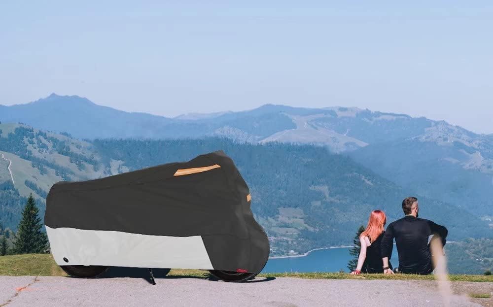 Motorcycle Cover Waterproof Outdoor, Coverado All Weather Protection Motorbike Cover with Lockholes and Night Reflector, Universal Fit for Harley Davidsion Yamaha Honda Suzuki etc (up to 111" Motors)