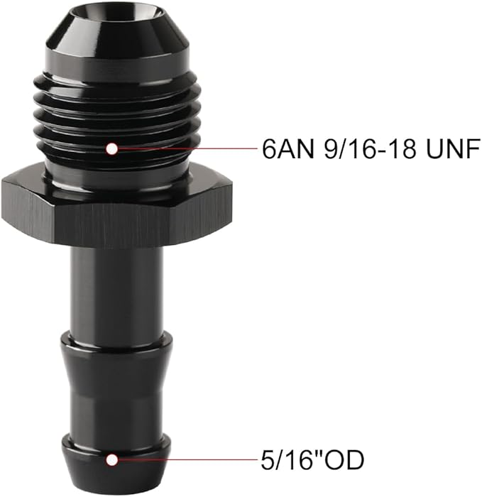 6AN Male Flare to 5/16 Hose Barb Straight Fitting Adapter Aluminum Black 2PCS