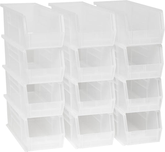 Akro-Mils 30234 AkroBins Plastic Storage Bins, Space-Saving Stackable Bins for Garage, Pantry, Craft Organization, 15-" x 5-" x 5-", Clear, 12-Pack