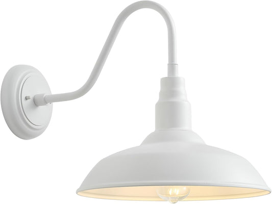 10'' Diameter Outdoor Gooseneck Barn Light Fixture with Wall Mount, White Exterior Waterproof Porch Barn Door Wall Lantern, Farmhouse Outdoor Wall Sconce, 1 Pack, LM2201-WH