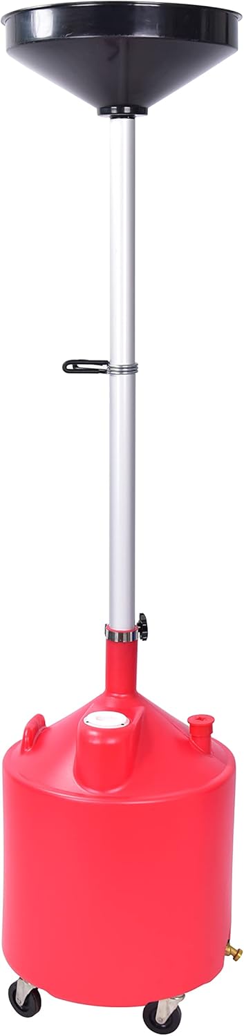 PONO Portable Waste Oil Drain Tank 18 Gallon with Steel Waste Oil Container, Adjustable Funnel Height, Oil Changing, Oil Dolly for Car Fluid Fuel Transfer Drainage