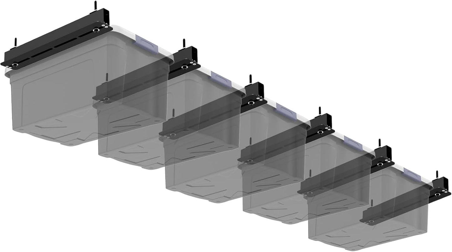 6 Pack Overhead Storage Bin Rack, Ceiling Racks for Utility Bins Organization, Heavy Duty Rack Ceiling Garage Storage for Supports Most Bins Container (for 5 Bins, Bins are not included)