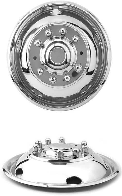 4pcs 19.5" Polished Stainless Steel Dually Wheel Simulators, Nice Looking and Durable Bolt On Wheel Covers, 10 Lug Hubcaps Fit for 2012-2025 Dodge Ram 4500/5500 D19F6