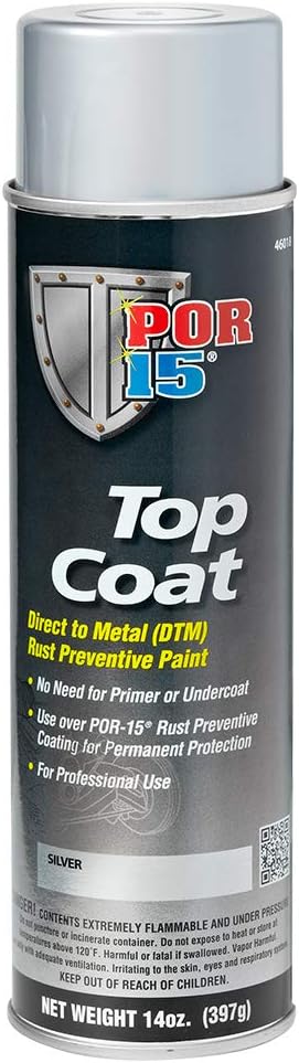 POR-15 Top Coat Spray Paint, Direct to Metal Paint, Long-term Sheen and Color Retention, 15 Fluid Ounces, Silver