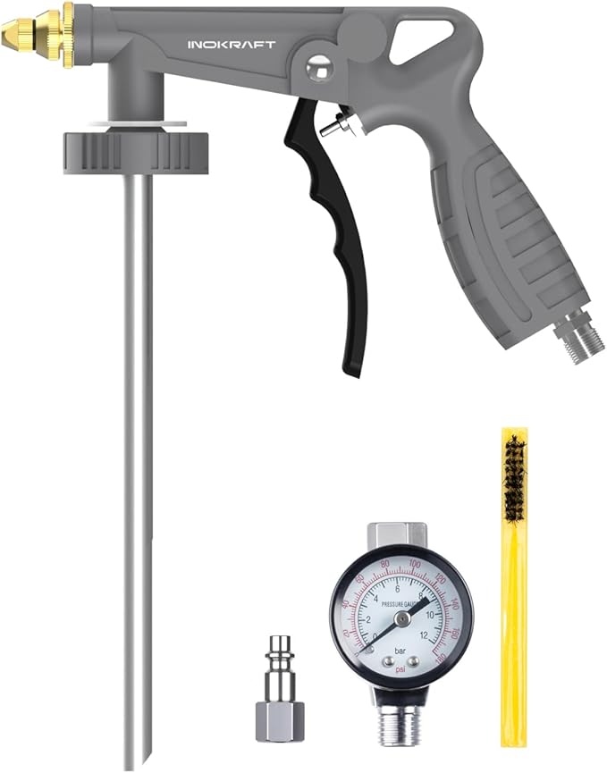 InoKraft Rust Proofing Spray Gun, Bedliner Gun with Adjustable Nozzle and Pressure Regulator, for Truck Bed Liner Coating, Rubberized Undercoat, Suitable for Raptor Tintable Urethane Spray-On