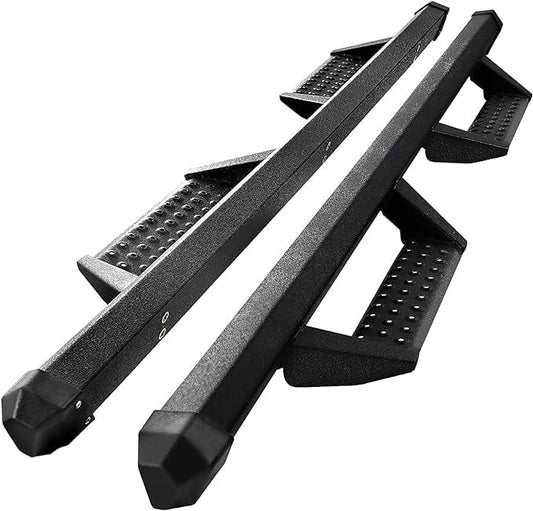 Running Boards Side Steps Compatible for Vehicle 2004-2023 Nissan Titan Crew Cab & 2016-2023 Titan XD Crew Cab. Dual-Stage Textured Black Powder Nerf Bars Step Rails. (BCKA85515-C)