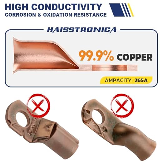 haisstronica 10pcs 2/0 AWG - 5/16"(M8) Battery Cable Lugs, Heavy Duty Copper Wire Lugs with 10pcs 3:1 Adhesive Heat Shrink Tubing, 00 Gauge Wire Lugs, Battery Terminal Connector, Battery Cable Ends