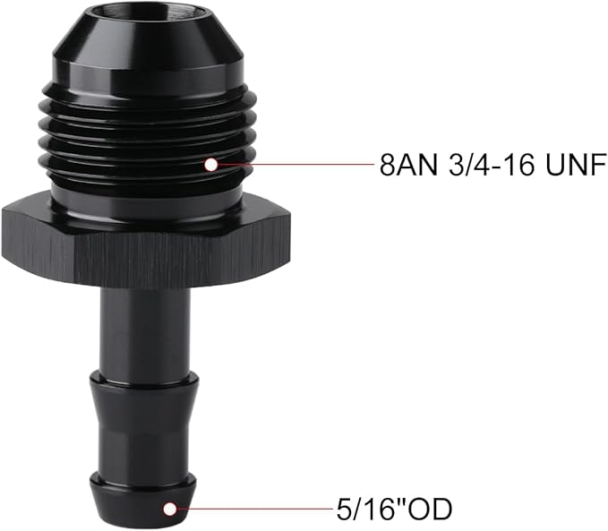 8AN Male Flare to 5/16 Hose Barb Straight Fitting Adapter Aluminum Black 2PCS